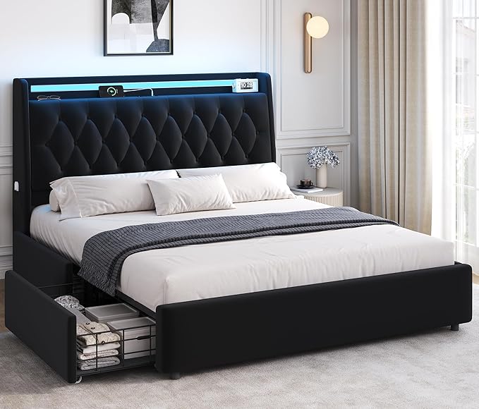 Queen LED Velvet Bed Frame