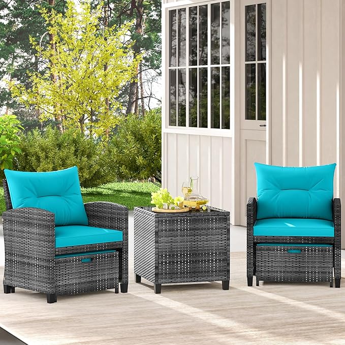 Tangkula 5 Pieces Patio Conversation Set, PE Wicker Rattan Outdoor Furniture Set