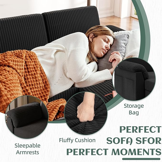Vongrasig Convertible Sectional Couches, 3 Seat L Shaped Couch Sofa