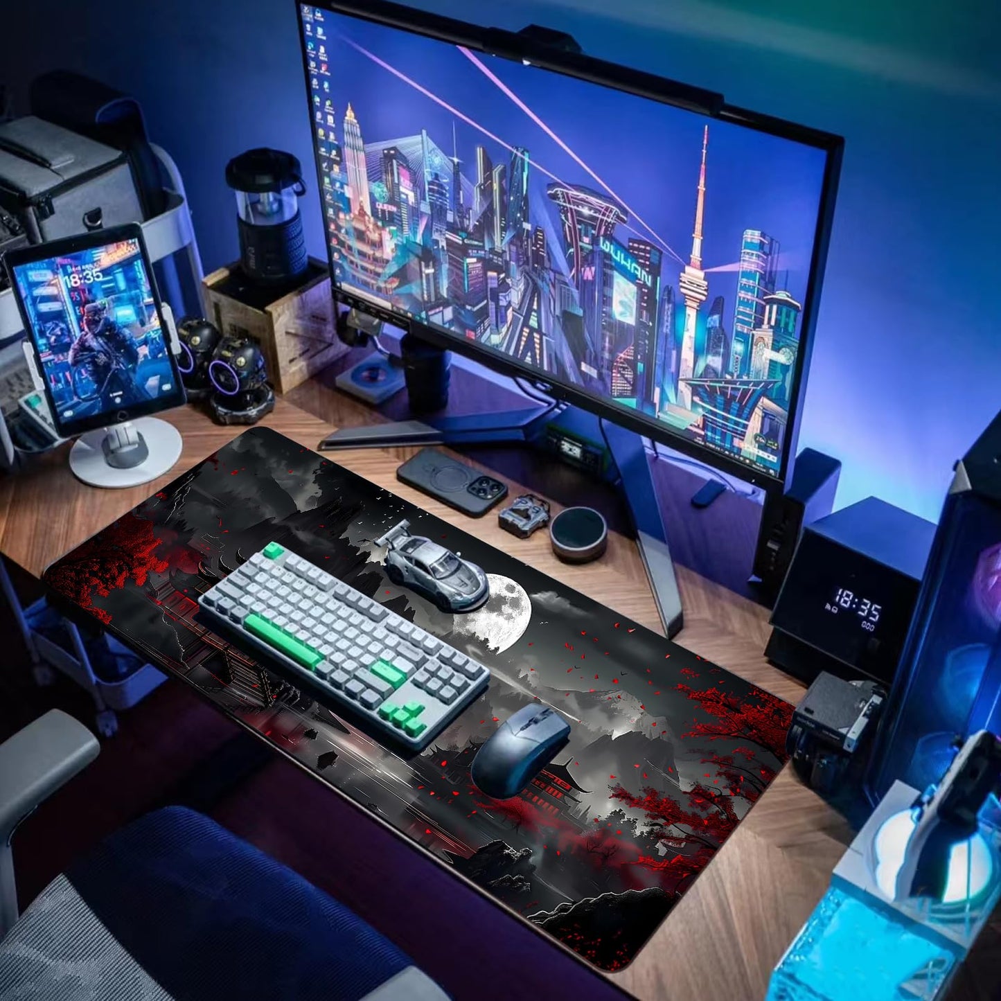 Japanese Desk Mat Mouse Pad Dark Moon Gaming Desk Pad XL Large Mouse Mat Office Decor Accessories (Mountain Moon)