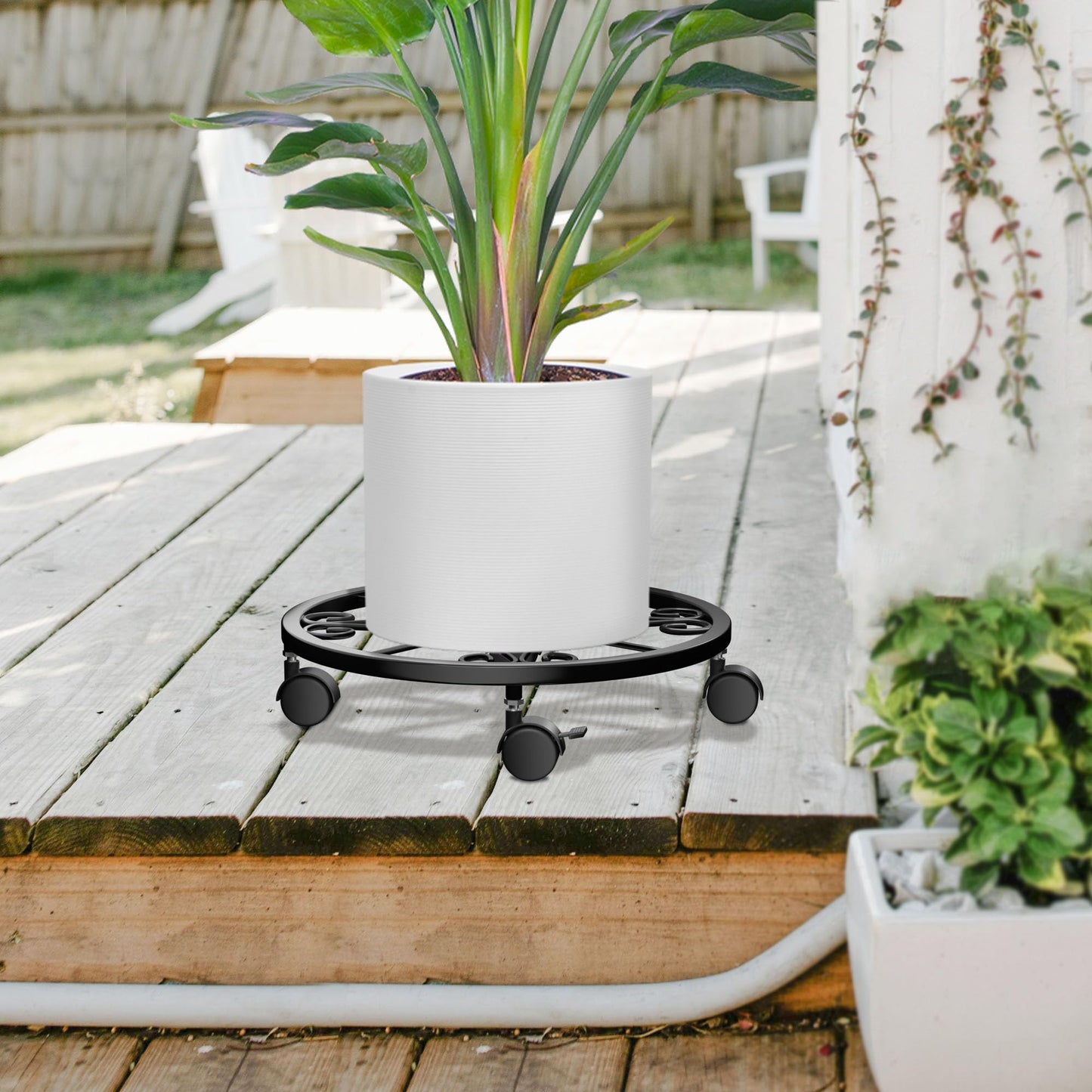 KOOKASHOP 10" Plant Caddy with Wheels, 1 Pack Plant Stand with Wheels, 360° Lockable Plant Rollers Plant Dolly, Plant Tray with Casters for Indoor and Outdoor.