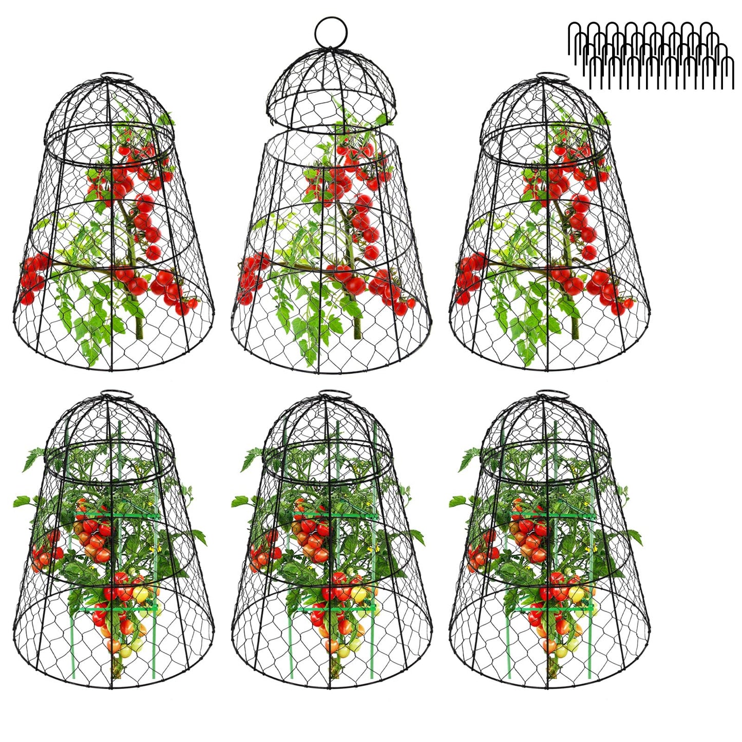 Tcomhk Garden Cloches for Plants - Set of 6 Chicken Wire Plant Cages and Plant Protectors from Animals, 17.7" H x 12.8" D, Outdoor Vegetable and Flower Cages, Sapbontchi Chicken Wire Cloche