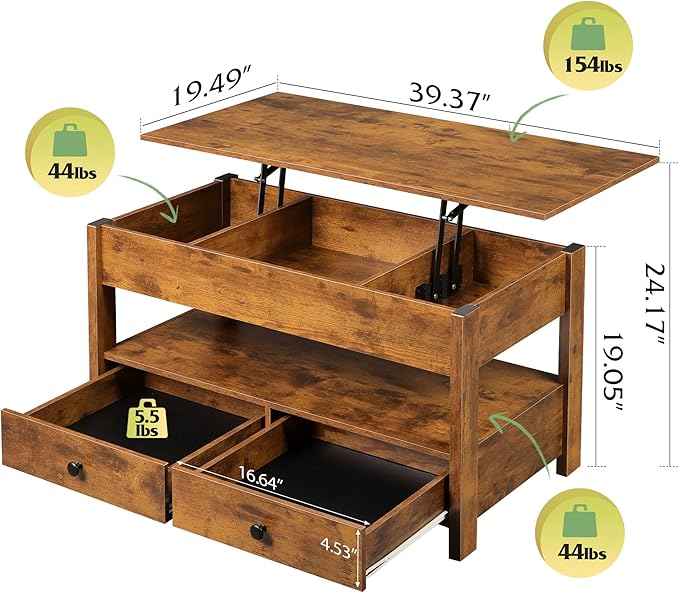 WLIVE Coffee Table, Lift Top Coffee Table