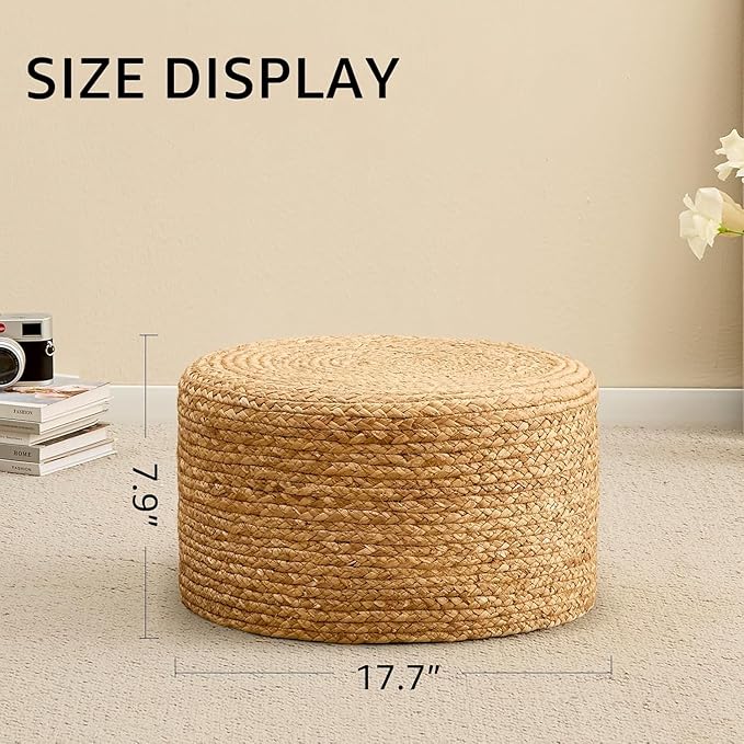 Handwoven Seagrass Ottoman Stool — Natural Round Footstool, Eco‑Friendly Accent
