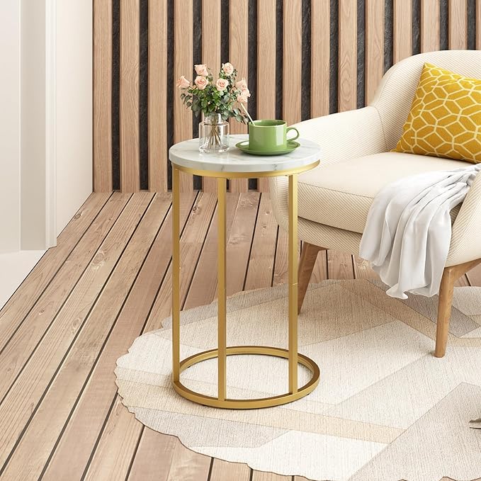Function Home C Table End Table, Marble C Shaped Sofa Side Table, Couch Tables