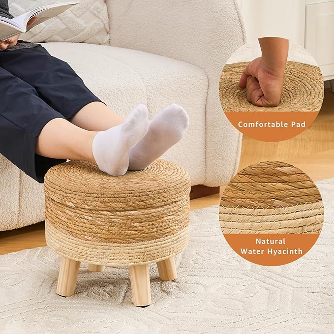 Cpintltr Storage Ottoman Poufs Handwoven Footstool Natural Seagrass Round