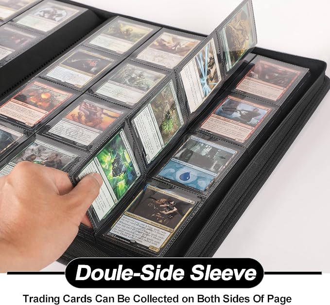 D DACCKIT Card Binder 16 Pocket - Fits 1024 Cards，4X4 Ringless Card Album with Sleeves for Trading Cards & Sports Cards（Model A，Classic Black）