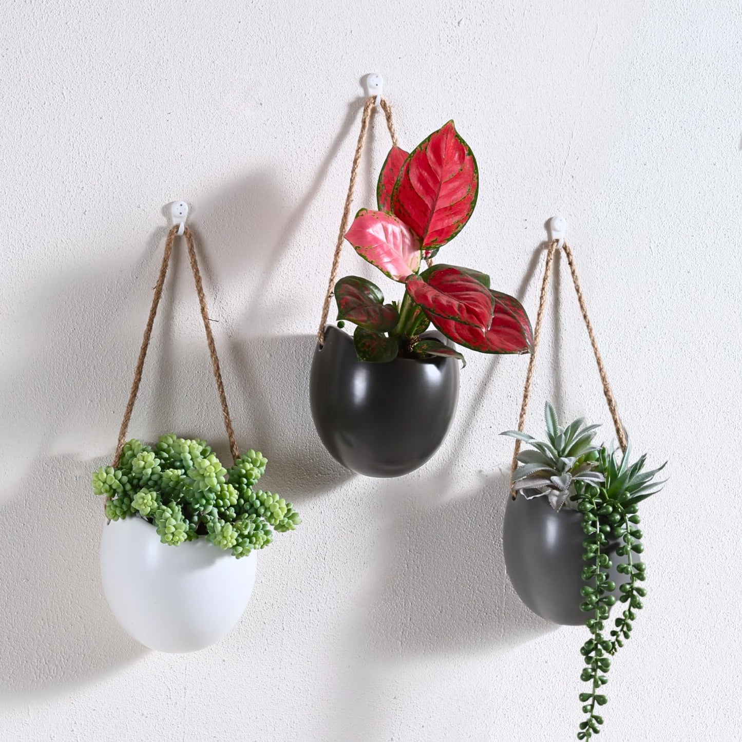 Kvetto Set of 3 Ceramic Wall Vases - Hanging Pocket Planters for Indoor Plants, Wall Decor for Entryway Hallway Bathroom Living Room Dining Room