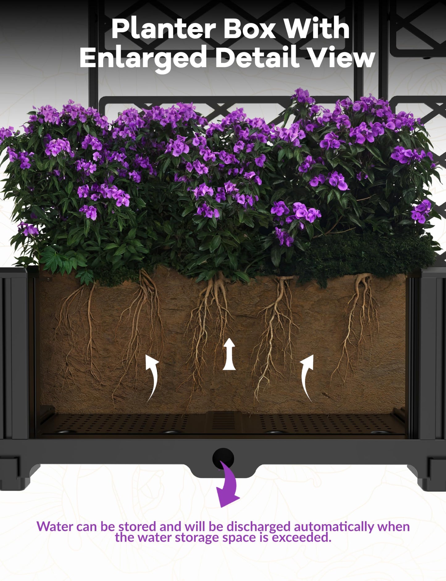 BouPower 3pcs Raised Garden Bed with Trellis, 63" h Tall Vertical Planter Box for Climbing Plants, Outdoor Garden Planter Box with Drainage Holes & Privacy Screen for Patio Balcony, Black