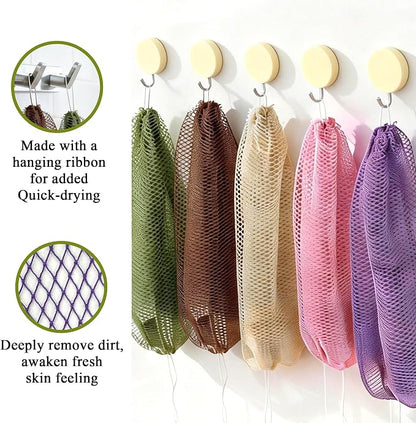 SubSahara Authentic African Net Sponge - 4 Pack Exfoliating Bath & Shower Loofah Sponge for Body & Face, Gentle Scrubber for All Skin Types, Travel, Durable