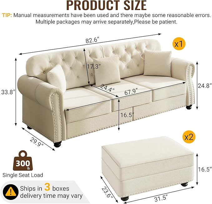 KEIKI 83" Velvet Chesterfield Sofa
