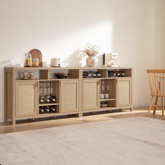 SICOTAS Rattan Coffee Bar Cabinet, Farmhouse Liquor Cabinet