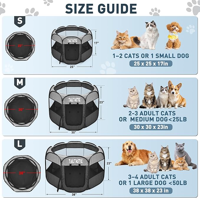 Portable Pet Playpen for Small Dogs & Cats, Foldable Puppy Safety Pen with Removable Zipper Top, Breathable Mesh Dog Delivery Room, Indoor Isolation Cage for Kittens/Rabbits (Light Grey, Small)