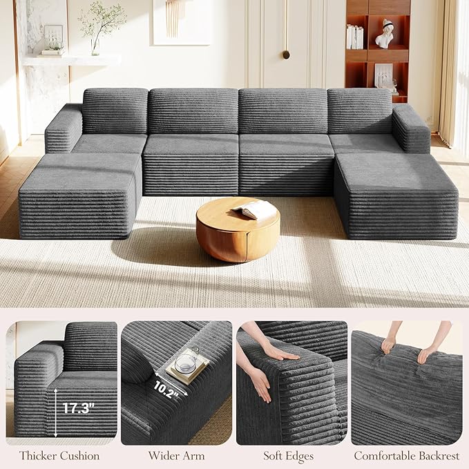 Vesgantti 159" Large Modular Sectional Sofa, U-Shaped Corduroy Cloud Couch