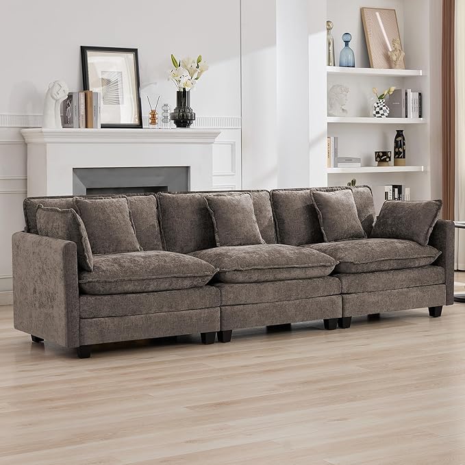 111'' Sectional Cloud Deep Seat Couch, Modern Comfy Chenille Modular Sectional