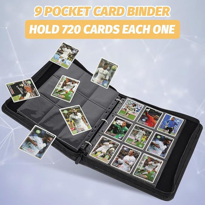 GERMUN 3 Ring 9 Pocket Zipper Card Binder, 720 Double Sided Standard PU Trading Card Album Folder for TCG & Sports Cards, Not Fit Top Loaders (Marble Grey)