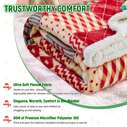 Nord ECO Christmas Throw Blanket, Christmas Decorations Gifts for Women, Sherpa Flannel Fleece Winter Holiday Blanket, Fluffy Cozy Soft Christams Throws for Couch Sofa Bed, ChristamsRhombus, 50" X 60"
