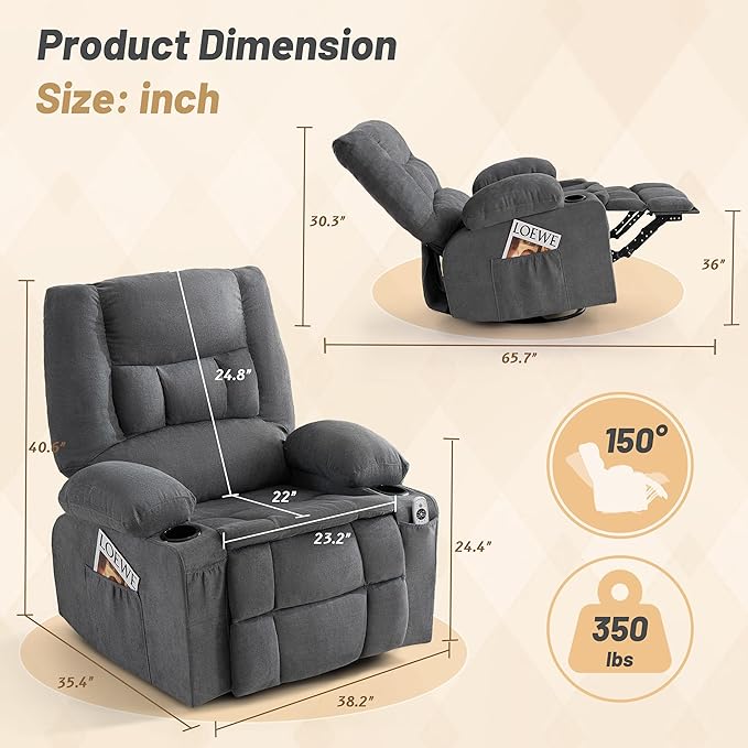 Oversized Swivel Rocker Recliner Chair