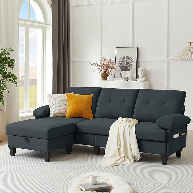 84" Convertible Sectional Sofa, Deep 3-Seater L Shaped Sectional Couch