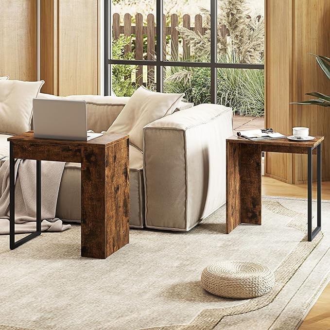 Giantex Nesting Coffee Table Set of 2, Rectangular Stackable Side Tables