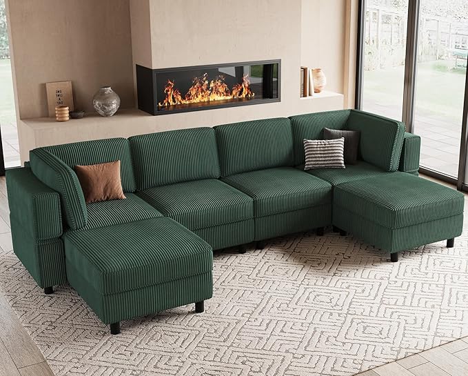 Belffin Modular Sectional Sofa U Shaped Sectional Sofa Couch 6 Seater Corduroy
