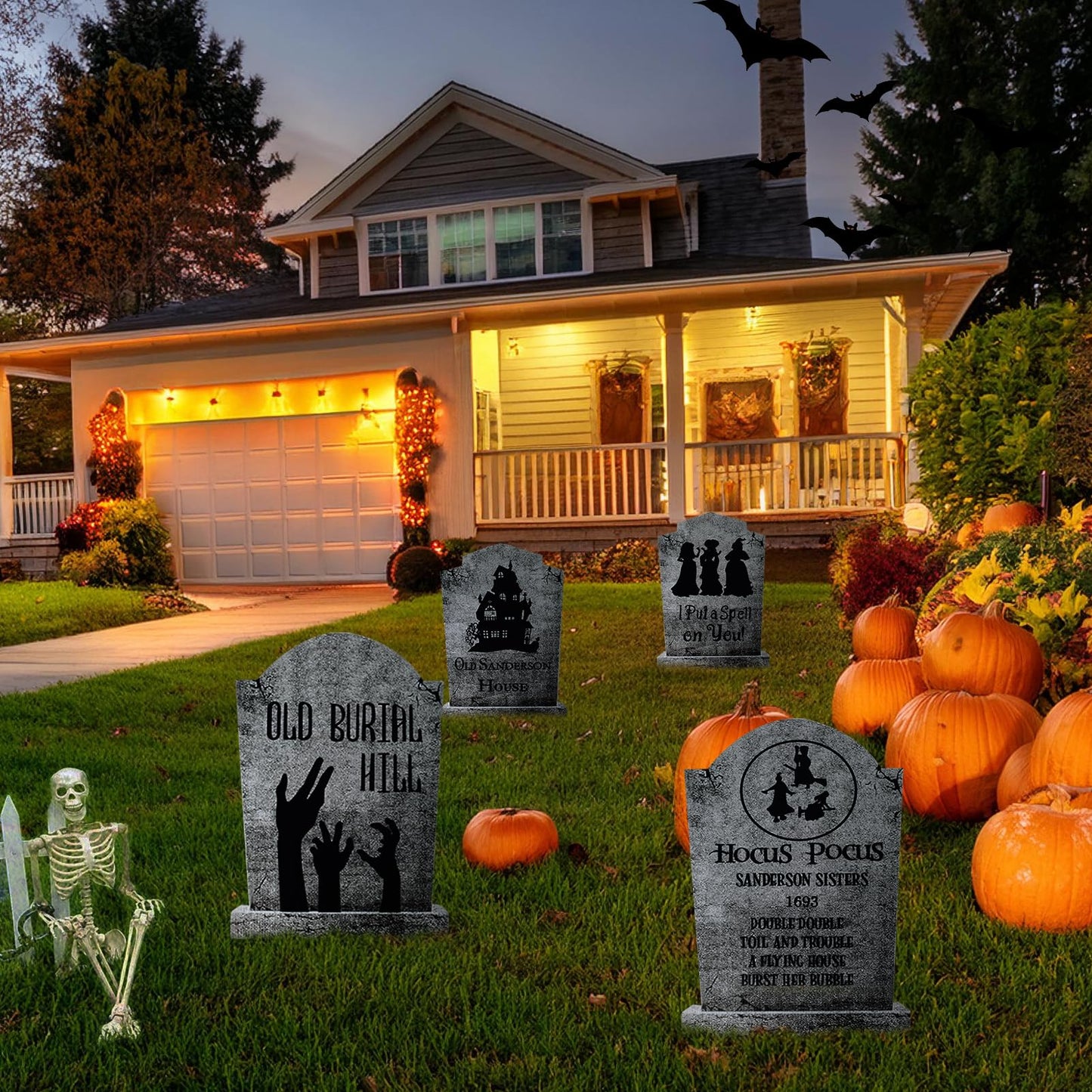 4PCS Halloween Decorations Outdoor Graveyard Tombstone Yard Sign with Stakes-16.5"X11.5"Large Halloween Graveyard Tombstones Decor Weatherproof-Gravestones Outdoor Patio Props-Kids Home Party