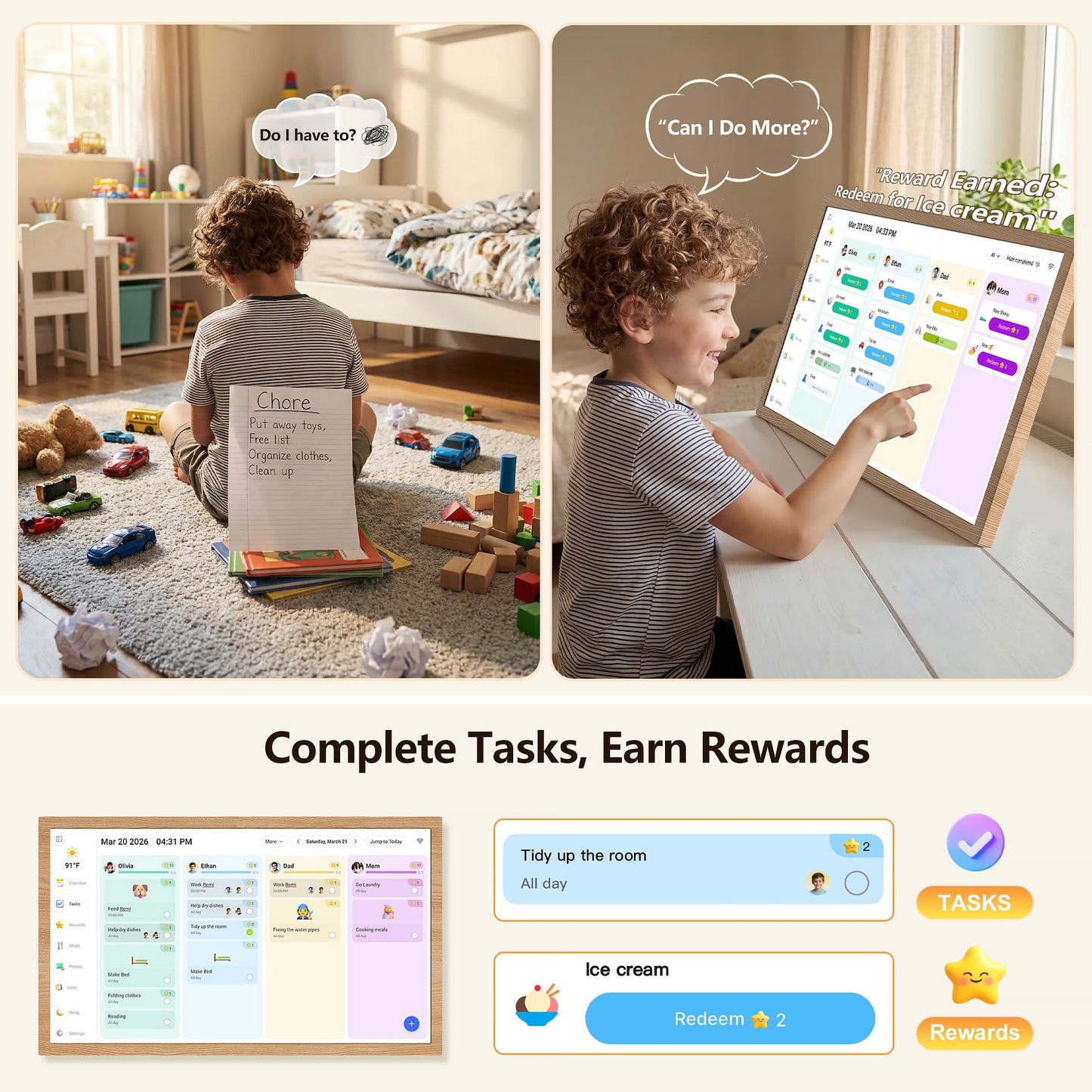 Digital Calendar – 27 Inch Electronic Wall Calendar & Chore Chart, Smart Family Organizer with Interactive Touchscreen Display, Wall Mount in Portrait or Landscape