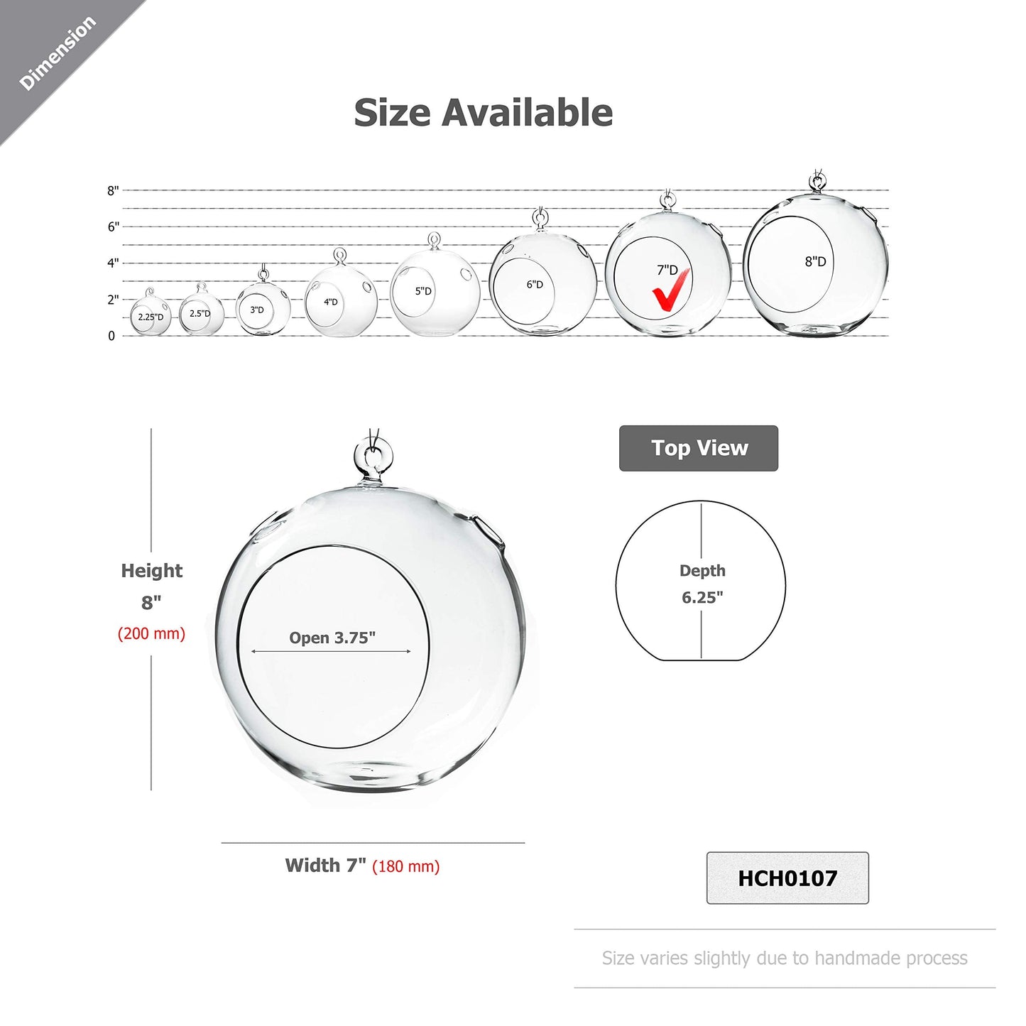 WGV Hanging Terrarium Globe, Width 7", Height 8", DIY Air Succulent Planter, Clear Glass Vase Orb with Flat Bottom, Candle Holder Outdoor Garden Decor, 6 Pieces