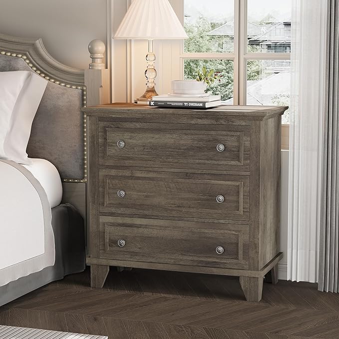 IDEALHOUSE 3 Drawer Dresser, Wooden Storage Chest of Drawers