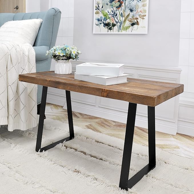 Home Soft Things Natural Old Pine Wood Rectangle Entryway Bench, Sturdy Hand
