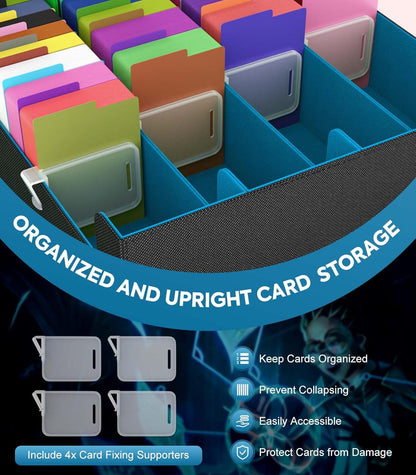 MoKo Trading Card Storage Box, 3000+ MTG Deck Box with 24 Colorful Dividers & 4 Card Supporters, Commander Card Deck Case Fits for Magic Game Cards, YugiOh, TCG, PTG and Sport Cards, Cyan
