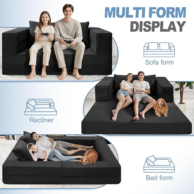 Futon Sofa Bed with Pillow, 3-in-1 Sleeper Sofa Bed with Removable Cover
