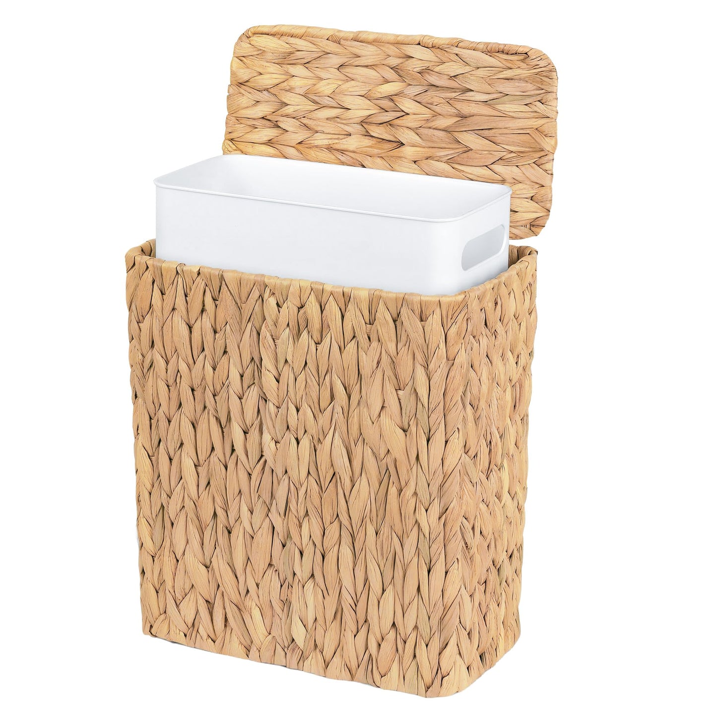 Felthritn Wicker Trash Can,3 Gallon Bathroom Trash Can with Lid,Handwoven Water Hyacinth Rattan Waste Basket with Removable Liner and Built-in Handles for Bedroom,Toilet,Narrow Spaces