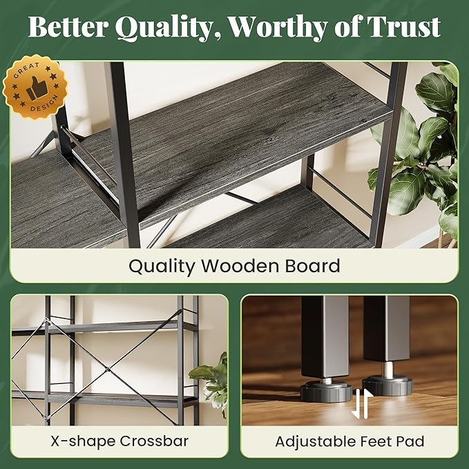 Huuger 5 Tier Bookshelf, L Shaped Corner Bookshelf