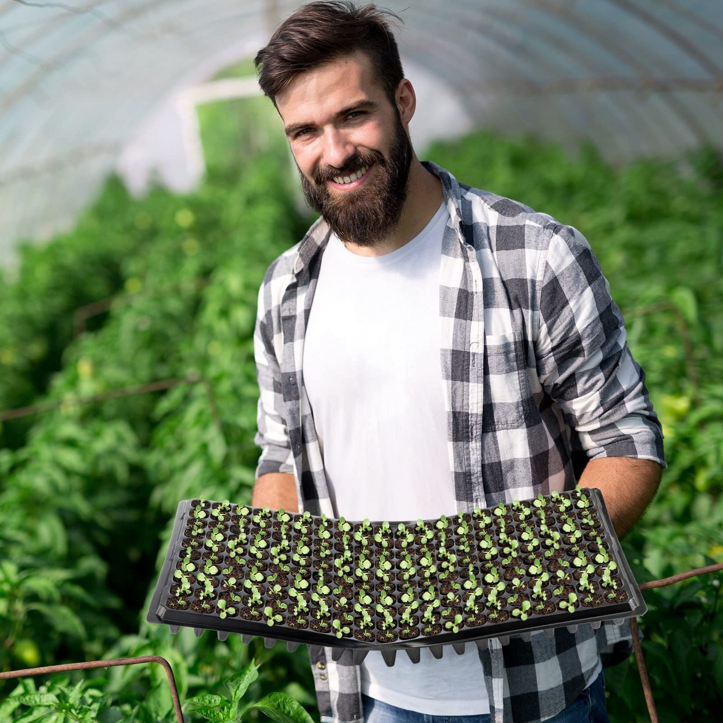 Eccliy 20 Pack 200 Cell Seedling Trays Seed Starter Kit Plant Starter Tray Durable Plastic Gardening Germination with Drain Holes Nursery Pots Mini Propagator for Growing Propagation