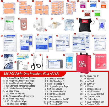 First Aid Kit, Trauma First Aid Kits with Labelled Compartments Molle System, Professional Emergency Kits for Home, Office, Car, Outdoor, Hiking, Travel, Camping