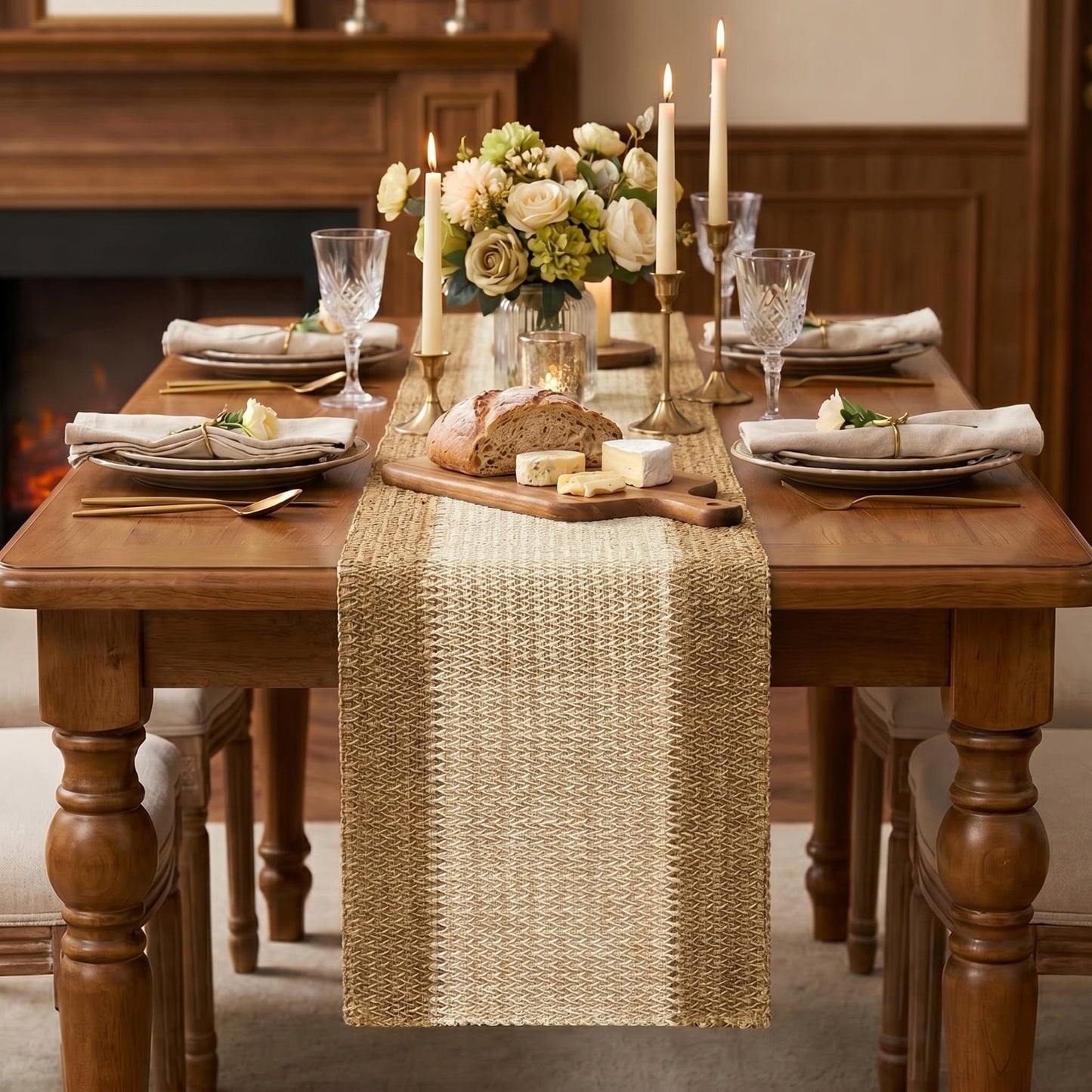 Artoid Mode Burlap Brown Farmhouse Rustic Paper Braided Table Runner, Seasonal Christmas Woven Kitchen Dining Table Decoration for Home Party Decor 12x72 Inch
