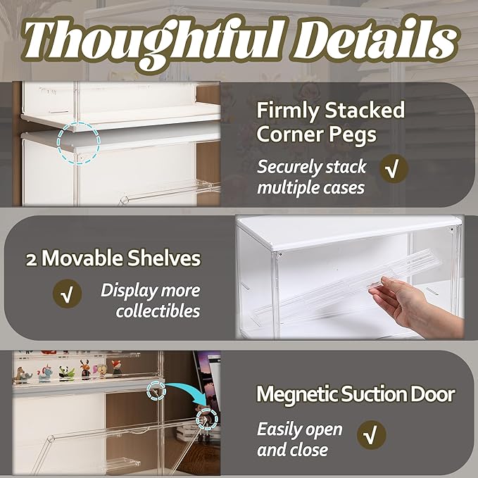 Clear Display Case for Collectibles, 3-Tier Adjustable Figure Display Case