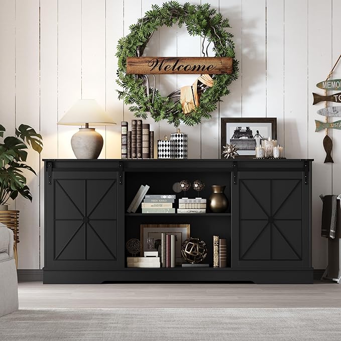 Farmhouse TV Stand for 65/60/55 Inch Tvs, Rustic Entertainment Center