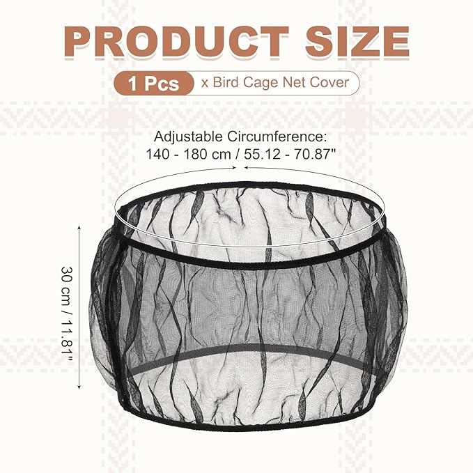 Bird Cage Seed Catcher, Bird Cage Net Cover Seeds Guard, Universal Birdcage Accessories, Black, Circumference 55.1"-70.9", Height 11.8" for Parrot Cockatiel Enclosures
