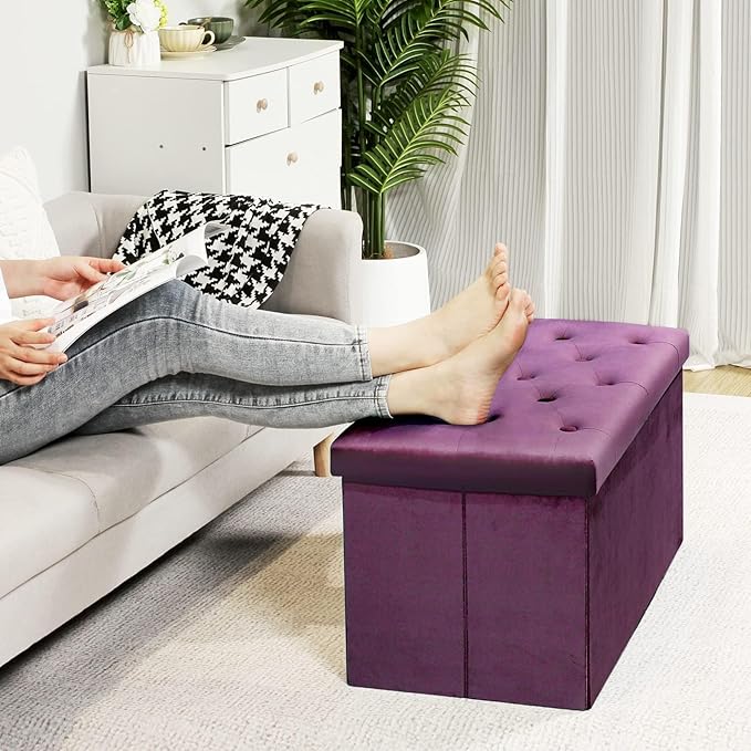 B FSOBEIIALEO Folding Storage Ottoman, Long Ottomans Shoes Bench, Velvet