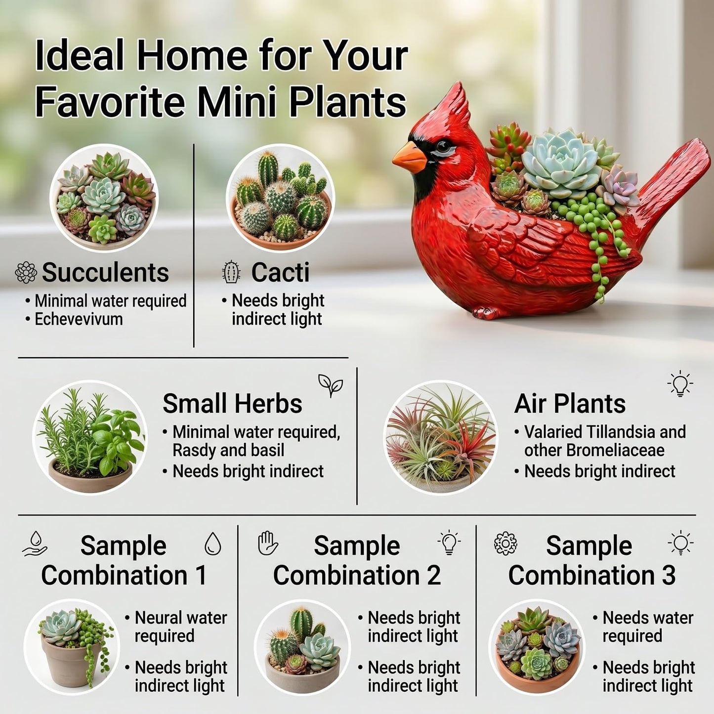 Cardinal Planter Red Resin, Cardinal Bird Succulent Planter with Drainage Hole, Animal Planters for Outdoor Indoor Plants, Cute Decorative Flower Pot for Garden Desk Decor, Bird Lover Gifts