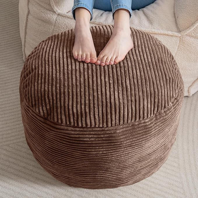 HIGOGOGO Round Stuffed Pouf Ottoman, Corduroy Poufs