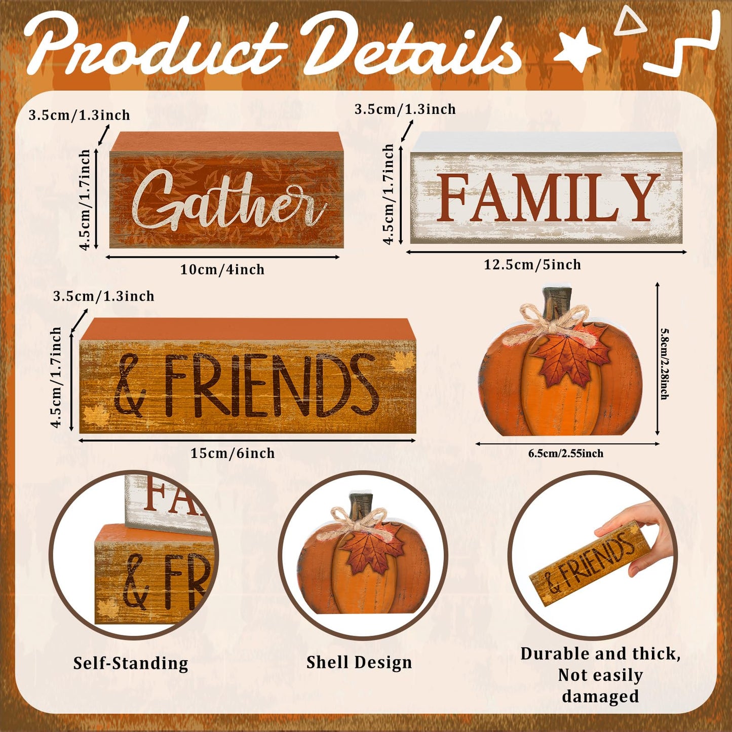 Lineshading 4 Pcs Fall Pumpkin Decor Fall Decorations for Home Wooden Pumpkin Decor Thanksgiving Table Centerpiece Rustic Decorative Autumn Stacked Block Signs Farmhouse for Harvest Party Home Kitchen