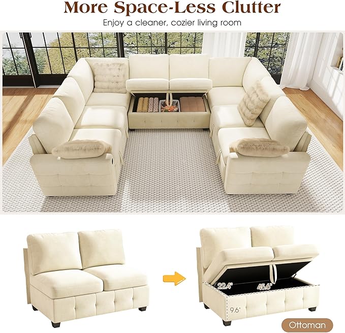 Ihanherry Large U-Shaped Sectional Sofa Bed, 8-Seater Convertible Sleeper