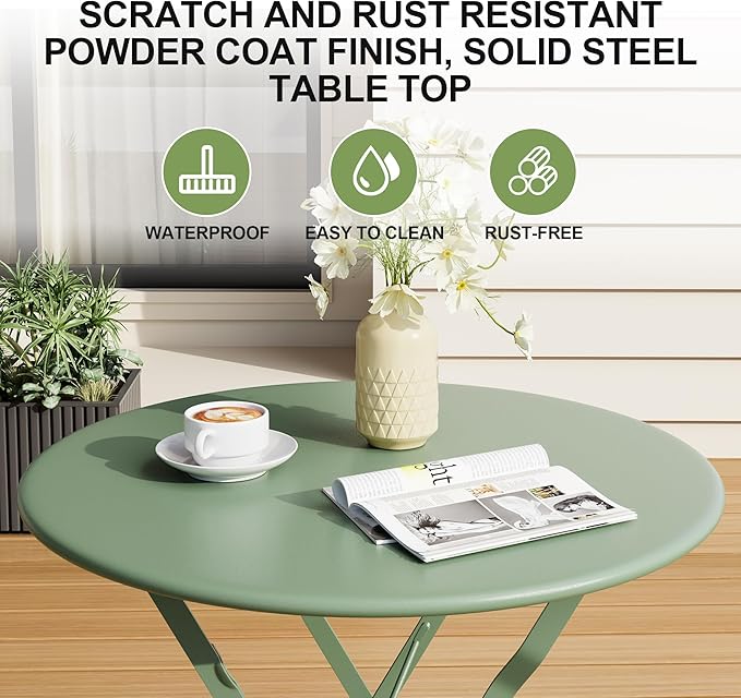 Bistro Table and Chairs Set of 2, 3 Piece Outdoor/Indoor Folding Patio Bistro