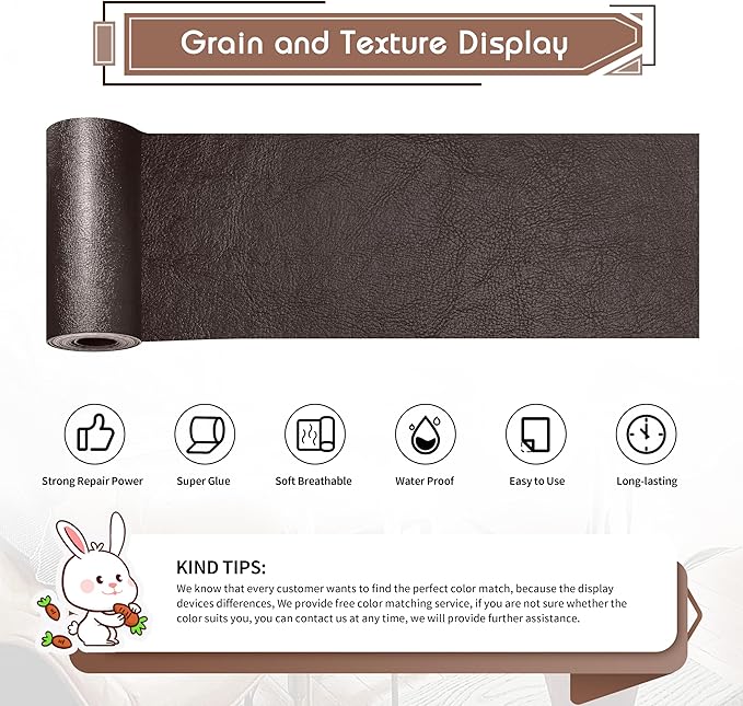KING MOUNTAIN Leather Repair Patch, 4 x 63 Inches self Adhesive Leather Repair