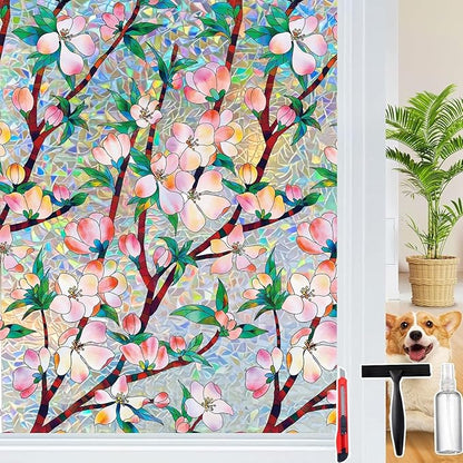 Rainbow Window Privacy Film Decorative, 3D Decals Stained Glass Clings, Static Cling Sticker, Suncatcher Windows Cover Tint for Home, 47.2 Inch x 78.74 Inch