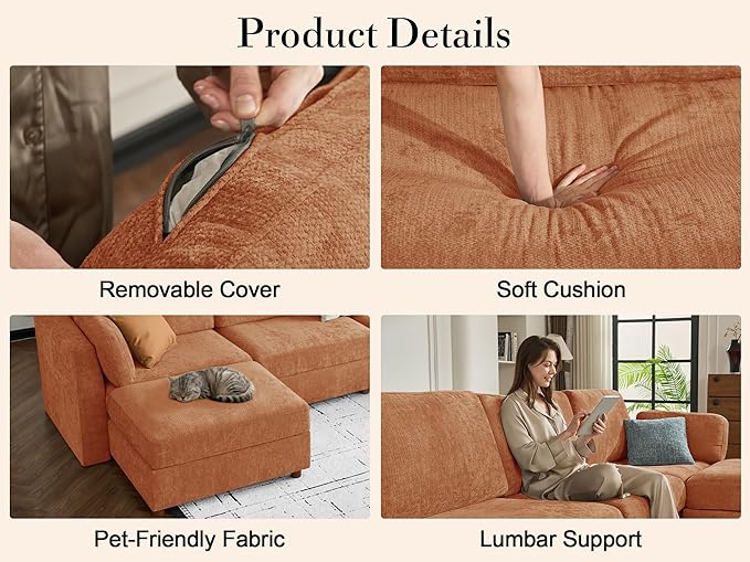 Oversized Modular Sectional Sofa, Solid Wood Frame Sofa, Removable Washable