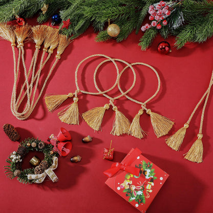 Zhengmy 15 Pcs 24 Inch Christmas Garland Ties with Tassels Decorative Twist Tie for Banister Reusable Flexible Twist Tie for Garland Fireplace Staircase Banister Home Xmas Holiday Decorations (Gold)